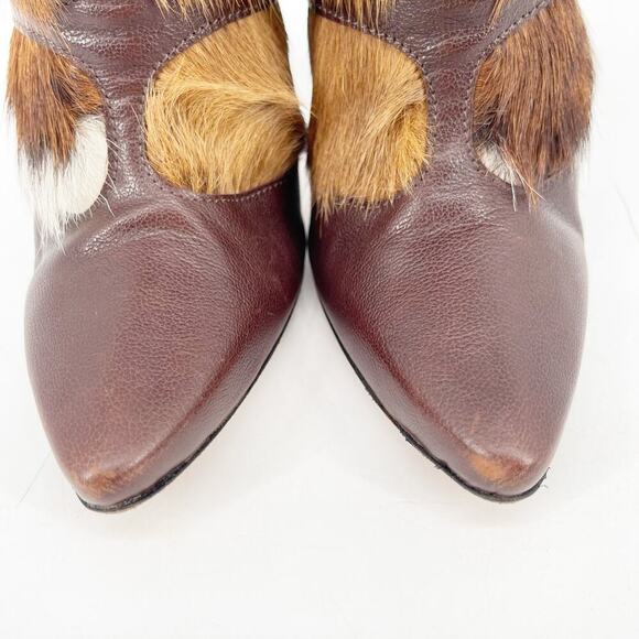 Manolo Blahnik Y2K Retro Aziz Cowhide Fur Leather Pointed Toe Heeled Boot IT 37 - Picture 8 of 14